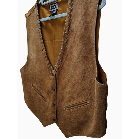 AJ Genuine Suede Leather Vest Western Cowboy Boho Fringe Look Men’s L Brown Line - Picture 3 of 8
